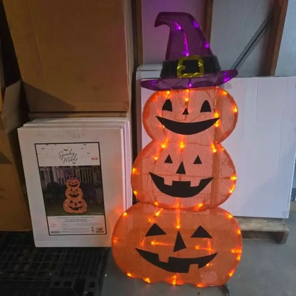 Gemmy Spooky Moods 4 Ft Lighted Jack-O’-Lantern Stack Halloween Decor